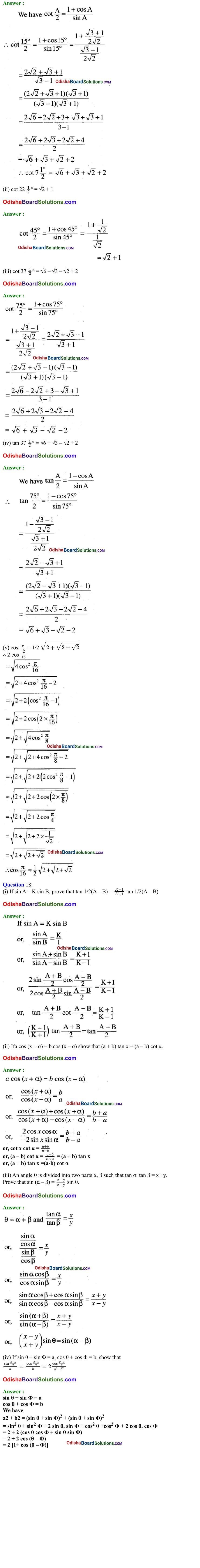 CHSE Odisha Class 11 Math Solutions Chapter 4 Trigonometric Functions Exercise 4(b) part9