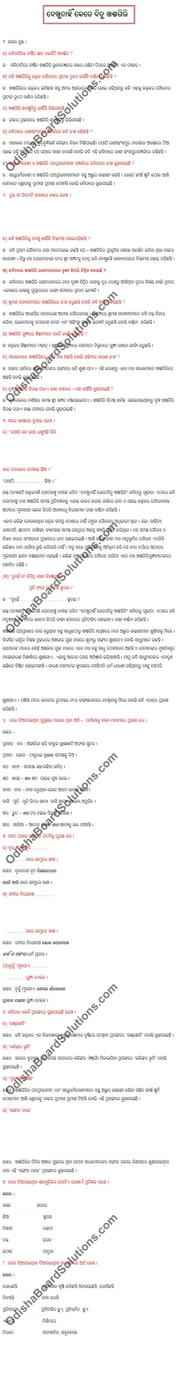 Class 7 Odia Chapter 3 Dekhinahin Kete dinu Khandagiri Question Answer
