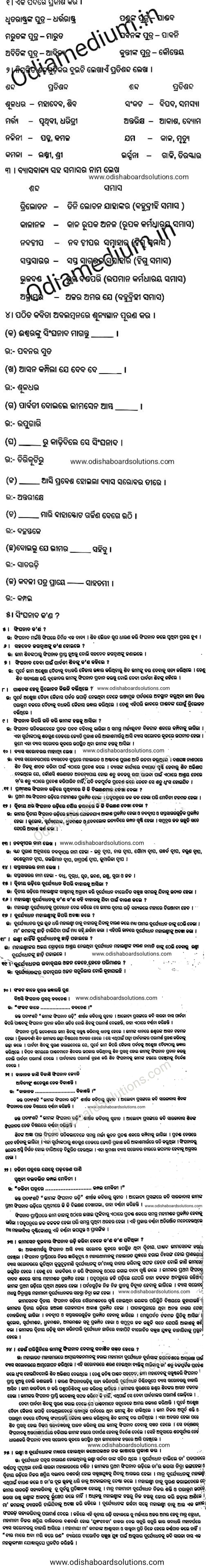 Bhimanka Singhanada Radi Question Answer Class 10 Odia 