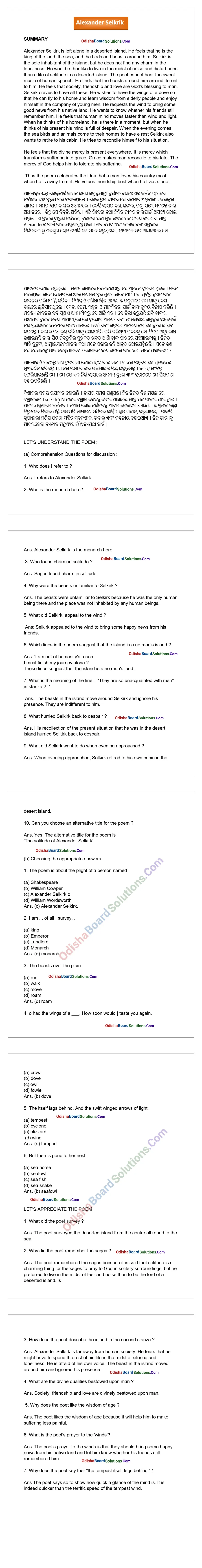 Alexander Selkirk Question Answer