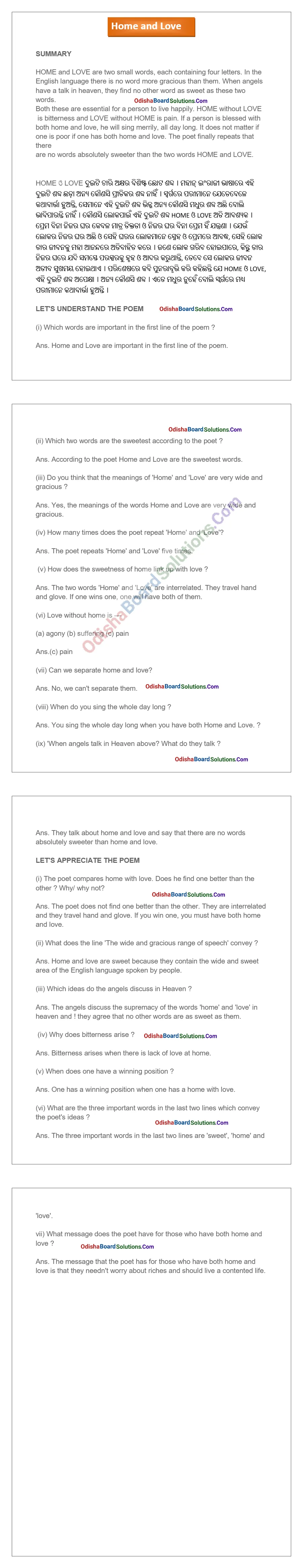 Home and Love Question Answer