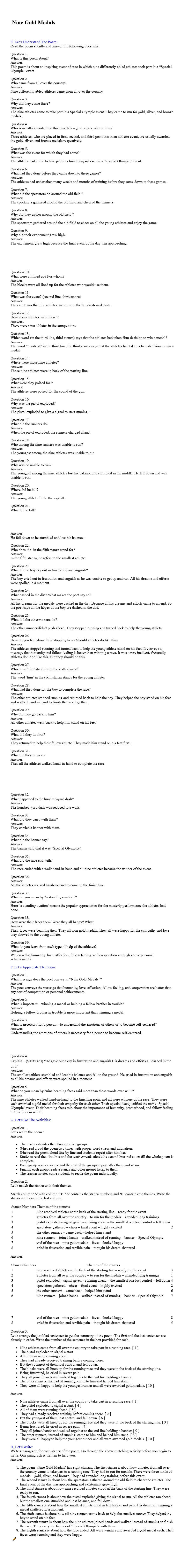 Nine Gold Medals Question Answer
