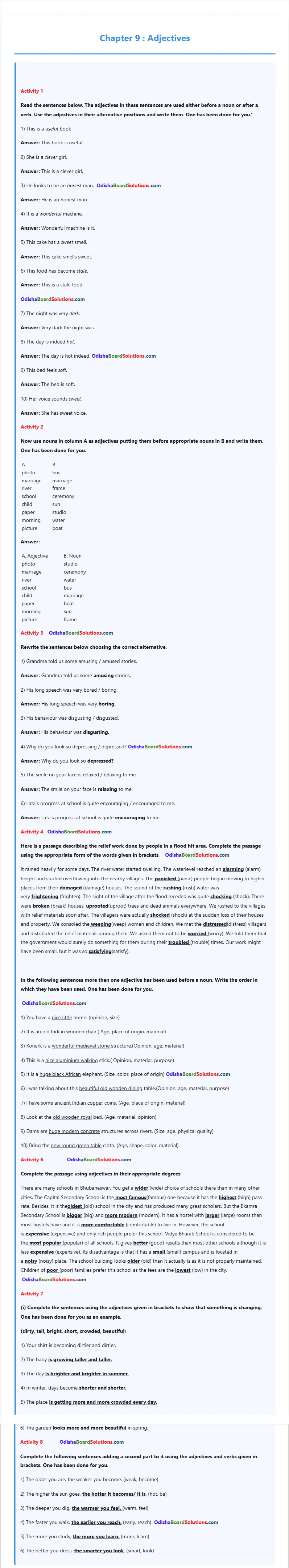 Odisha Board Class 9 English Grammar Chapter 9 Solutions