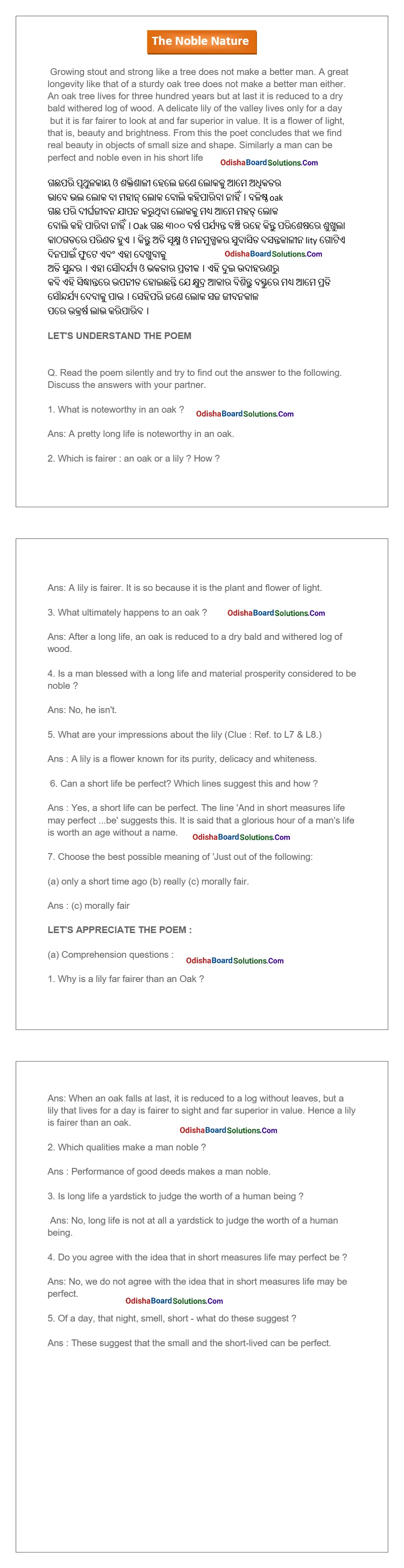 The Noble Nature Question Answer