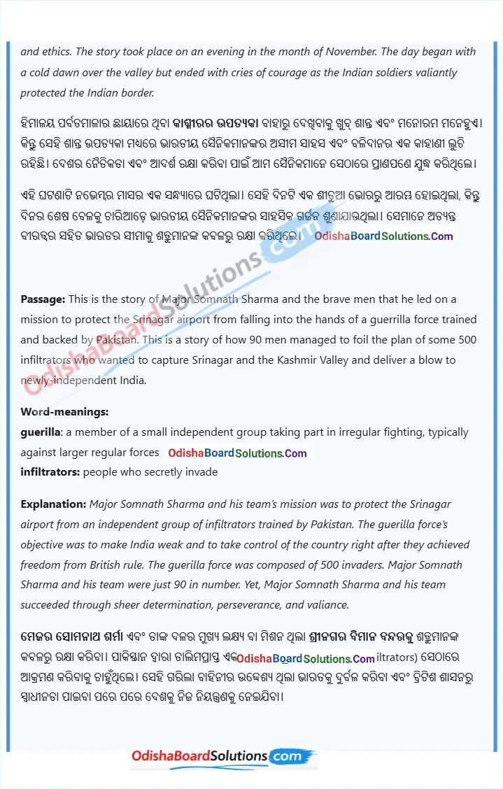 A Tale of Valour: Major Somnath Sharma and the Battle of Badgam summary in odia