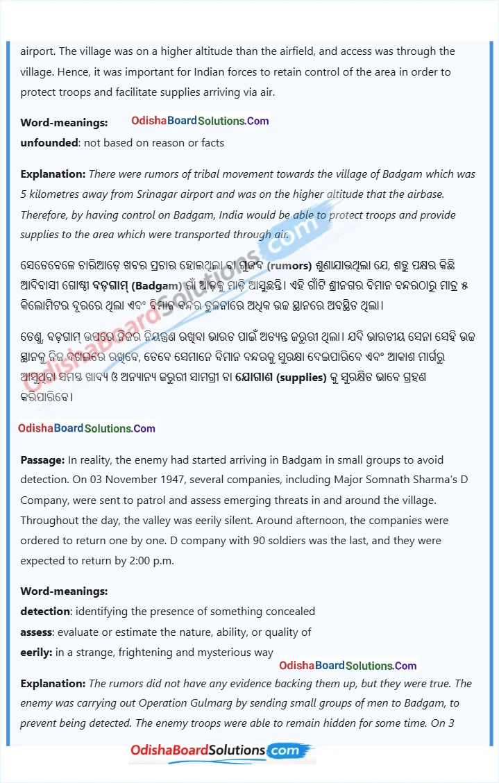 A Tale of Valour: Major Somnath Sharma and the Battle of Badgam explanation in odia