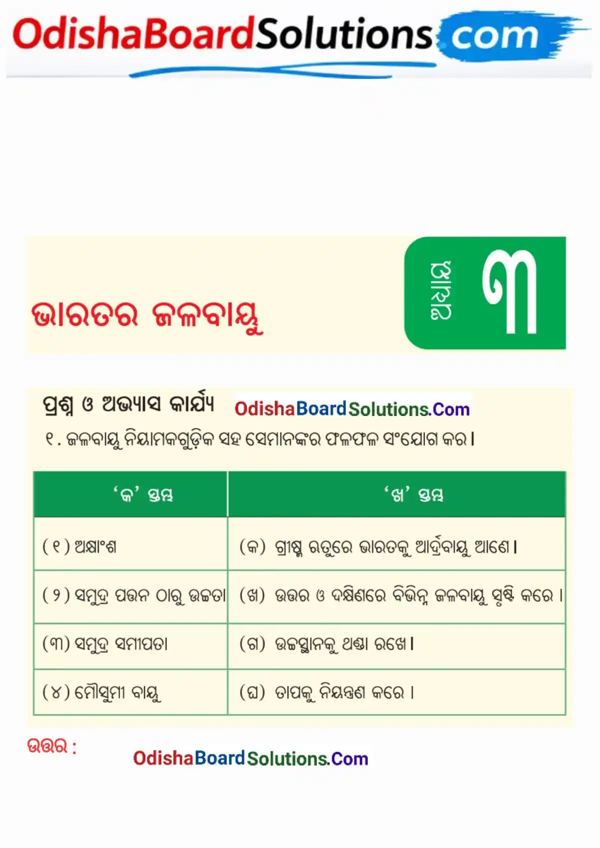 Odia Medium Class 7 Social Science Chapter 3 Question Answer