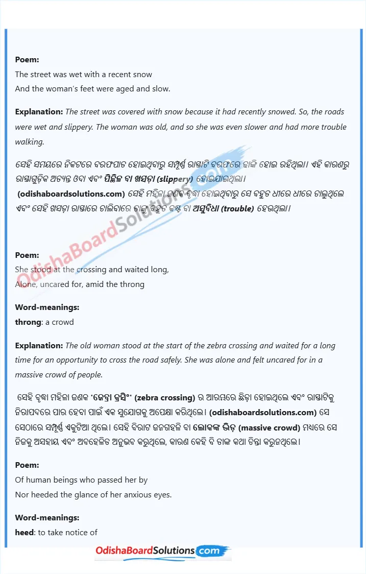 Odisha Board Class 8 English Unit 2 Values and Dispositions Chapter 2 Somebody’s Mother Summary in Odia