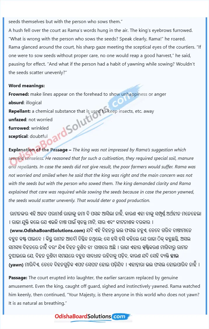 The Wit that Won Hearts summary in odia and english