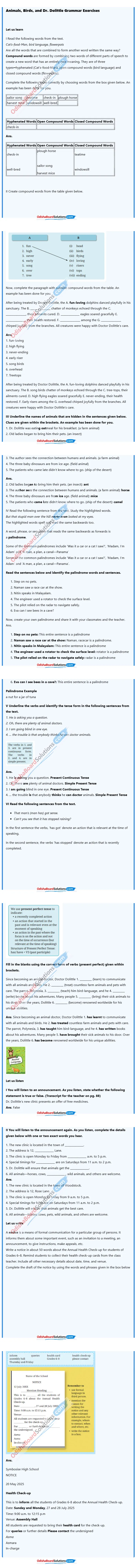 Odisha Board Class 7 English Unit 2  Wit and Humour Chapter 1 Animals, Birds, and Dr. Dolittle Important Question Answers from Jasmine Book