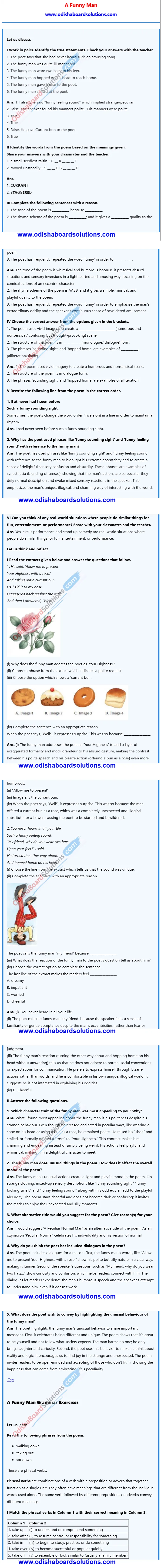 Odisha Board A Funny Man Question Answer Class 7 English Jasmine Book