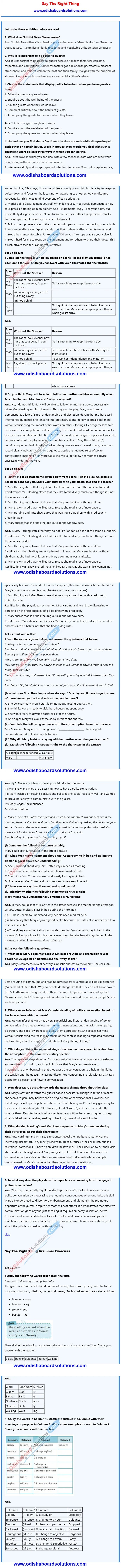 Say The Right Thing Question Answers Odia Medium Class 7 English Jasmine Book