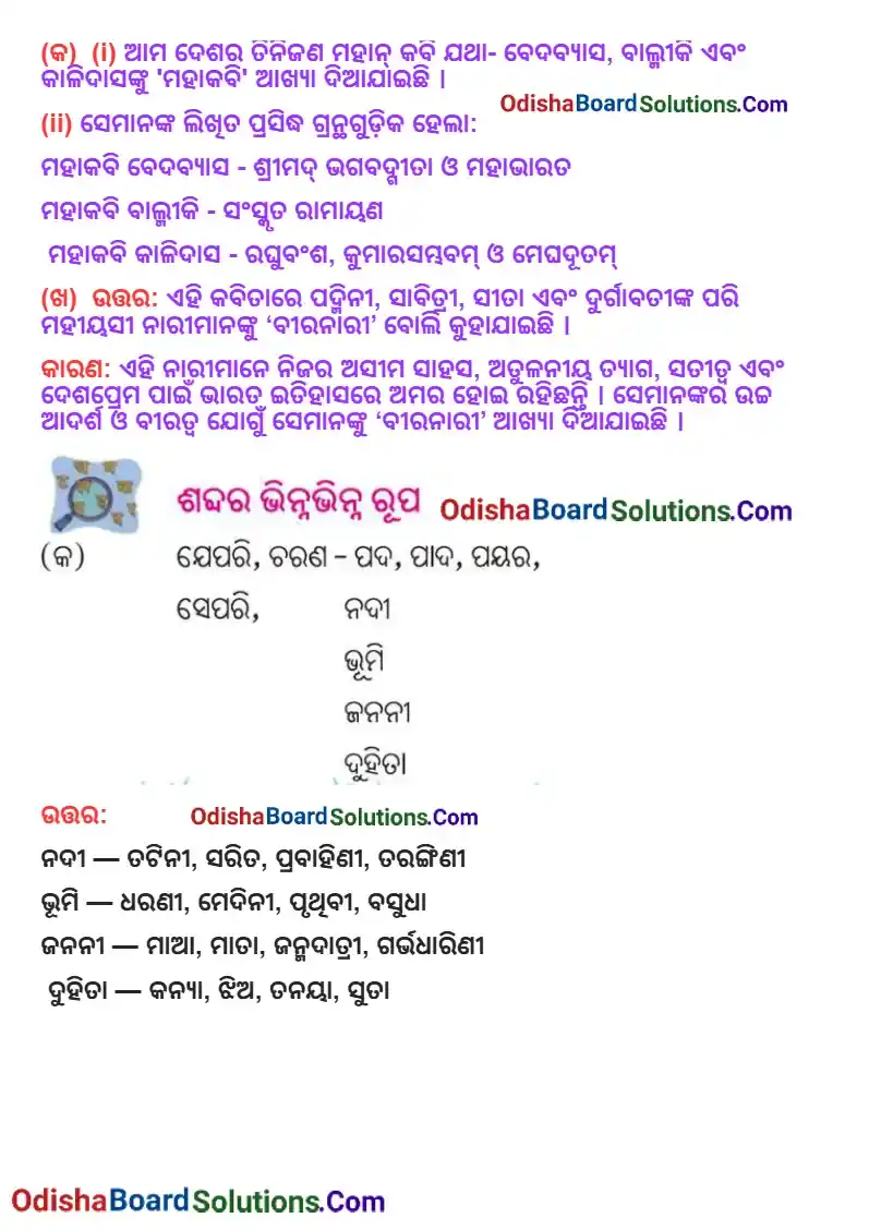 Class 6 Odia Sahitya Sudha Chapter 1 Janmabhumi Question Answer